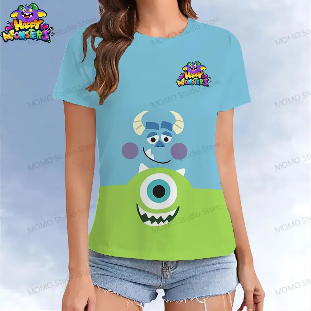 Kawaii Women's T-shirt Disney Monsters Inc. Street Wear Leisure Y2k T-shirts O Neck Short Sleeve Tee Summer Woman Clothing 2024