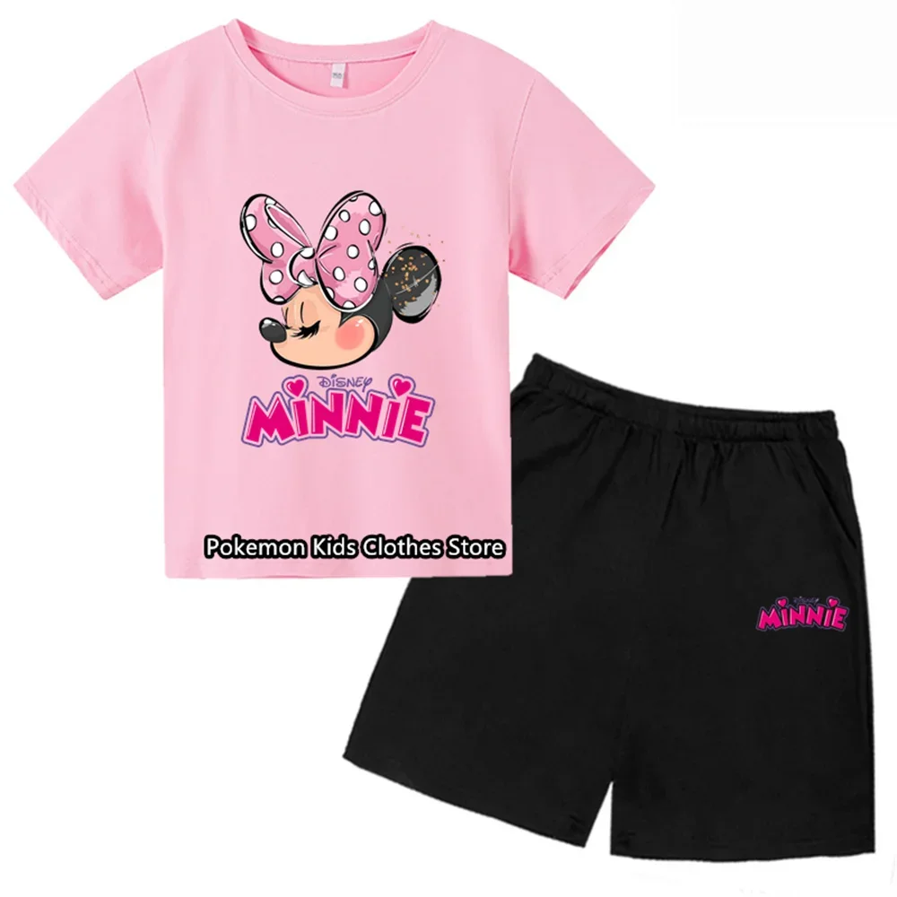 2024 Girls Summer T-shirt Set for kids 3-14 years old fashion clothing Mickey cartoon print