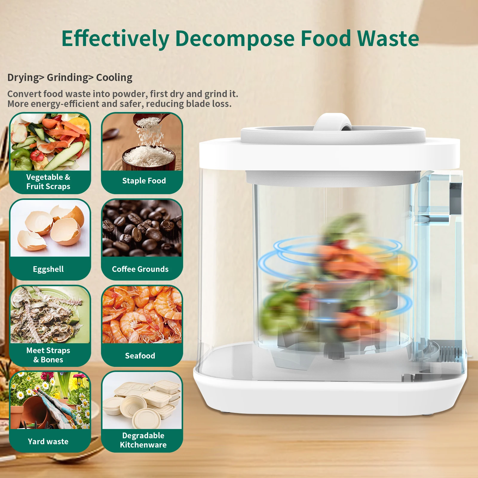 4L Electric Composter for Kitchen Smart Compost Bin Outdoor Indoor Odorless/Auto-Cleaning/Low Noise/Intelligent LED Display