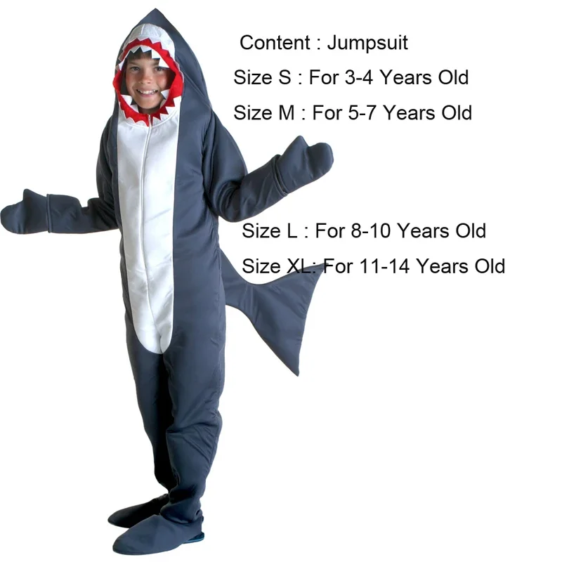 Halloween Costume For Kids Shark Costume Child Grey Shark Jumpsuit Animal Birthday Party Girls Boys Purim Cosplay