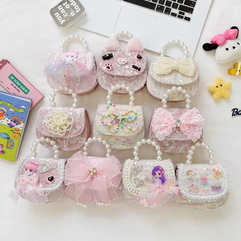 

New Children's Bag, Little Girl Bow Pearl Handbag, Fashionable Foreign Style Princess Shoulder Crossbody ChangePhotography Props