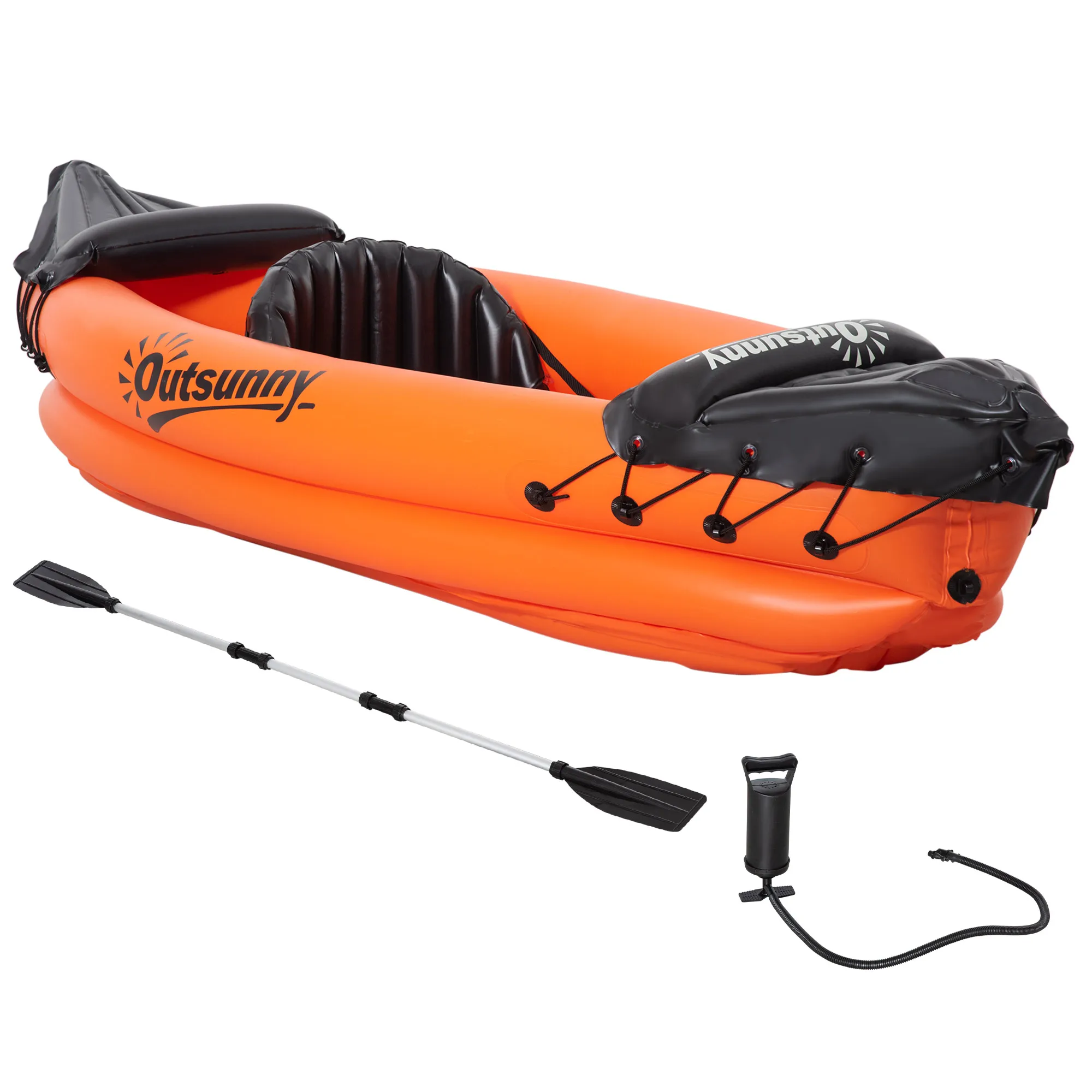 Outsunny Kayak Hinchable para 1 Persona con Remo Bomba de Mano y Kit de Reparación 270x93x50 cm Naranja