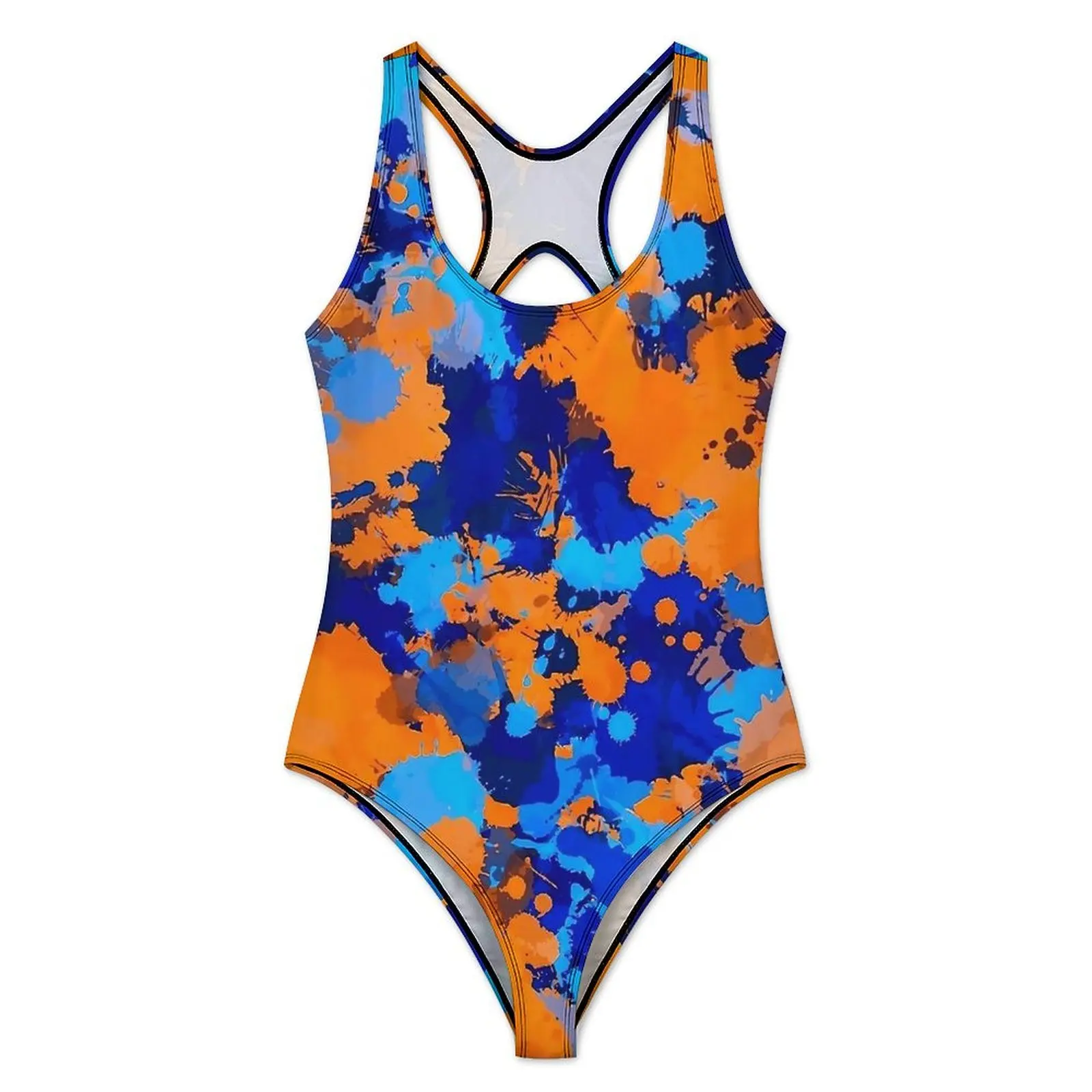 Blue And Orange Graffiti Swimsuit Paint Splatter Push Up Swimwear One-Piece Holiday Pool Bathing Suit Bodysuit Sexy Beachwear