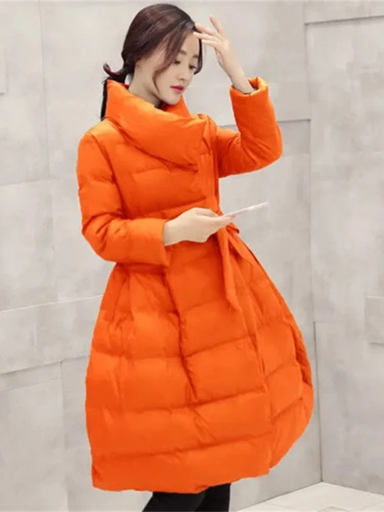 2025 jaqueta de inverno novo casaco de algodão feminino parkas comprimento médio coreano fino vermelho fofo quente algodão acolchoado casaco