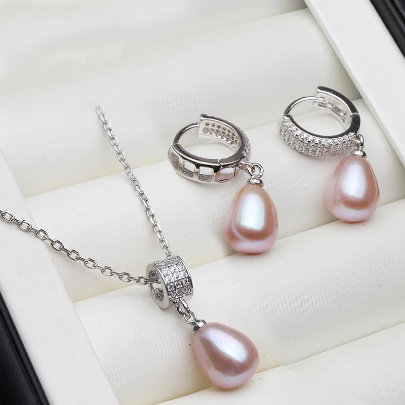 Original-Set mit Halskette und Ohrringen aus natürlichen Süßwasserperlen für Damen, zartes Perlen-Ohrring-Set aus 925er Silber, Mutter-Geburtstagsgeschenk, Weiß – Detail 4