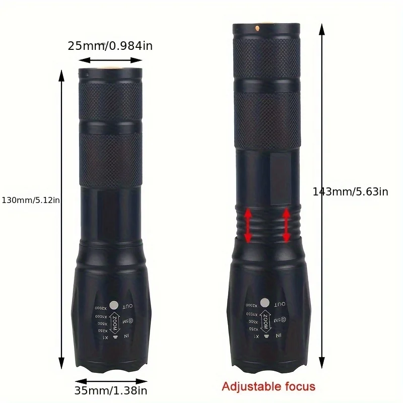 Powerful LED Flashlight Zoomable Adjustable Green Light for Night Hunting Fishing Camping Beekeeping