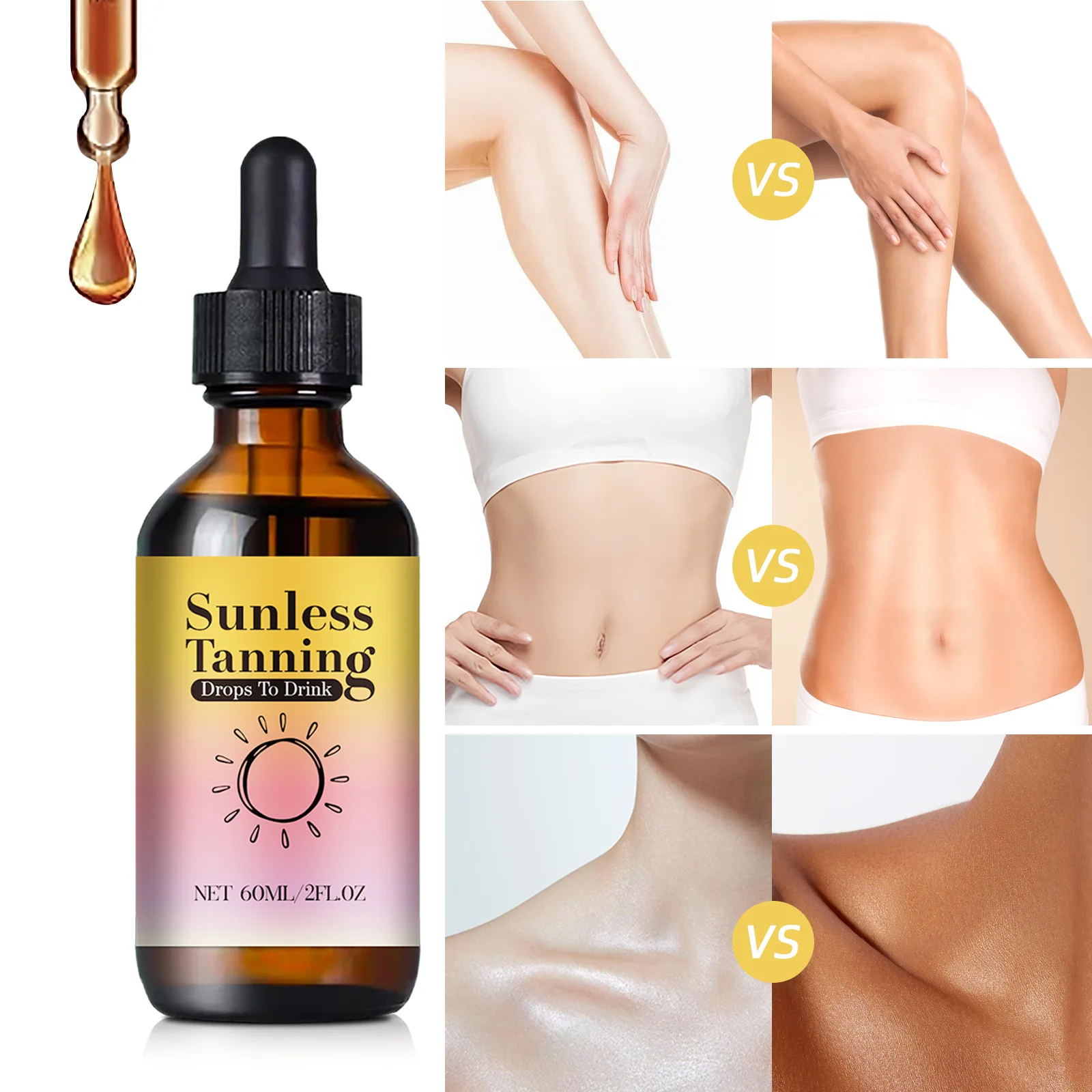 60 ml sonnenlose Bräunungstropfen zum Trinken, natürliches Selbstbräunungsergänzungsmittel, Bräunungs-Booster-Tropfen für alle Hauttypen, erzielen Sie sonnenverwöhnte