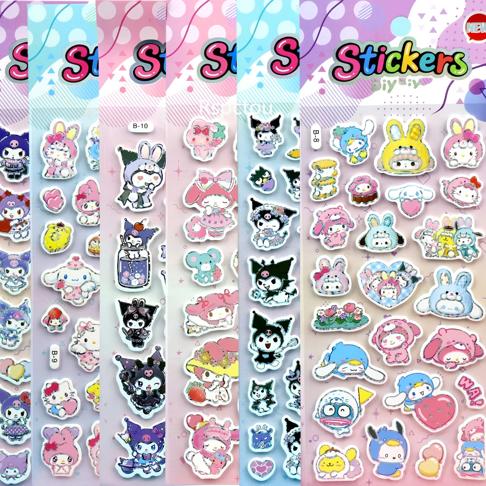 6 pièces mignon Kuromi mélodie Sanrio 3D bulle autocollants dessin animé récompense autocollant jouet bricolage réfrigérateur ordinateur portable téléphone décoration décalcomanies en gros