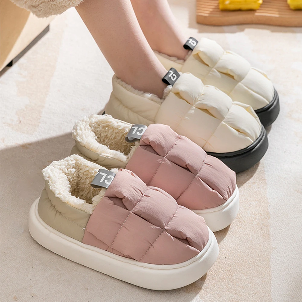 Comwarm Fashion Plush Slippers For Women Men Winter Thick Bottom Fur Bread Shoes Home Cloud Slippers Cozy Warm Non-slip Slippers