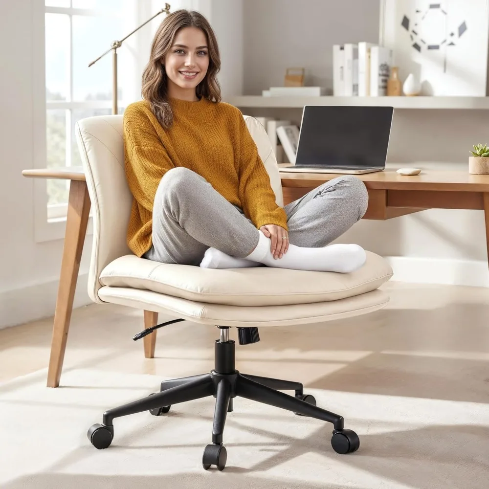 كرسي مكتب NYPOT بدون ذراع مع عجلات للجلوس المتقاطع - كرسي متقاطع بأرجل واسعة بدون ذراع - كرسي قابل للتعديل 360 درجة ° دوار S #1