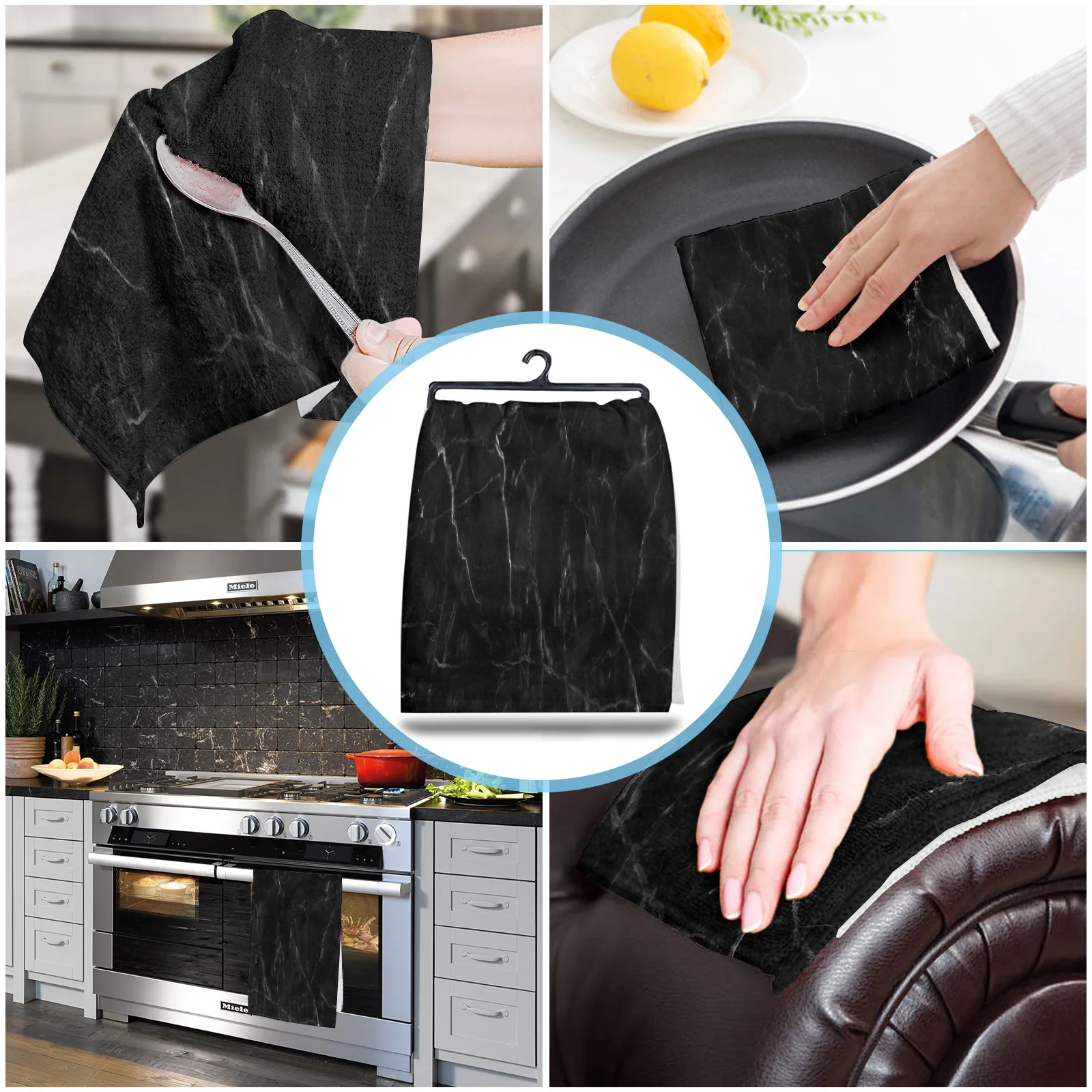 Black Marble Cracks Texture Microfiber Kitchen Hand Towel Dish Cloth Tableware Household Cleaning Towel Utensils for Kitchen