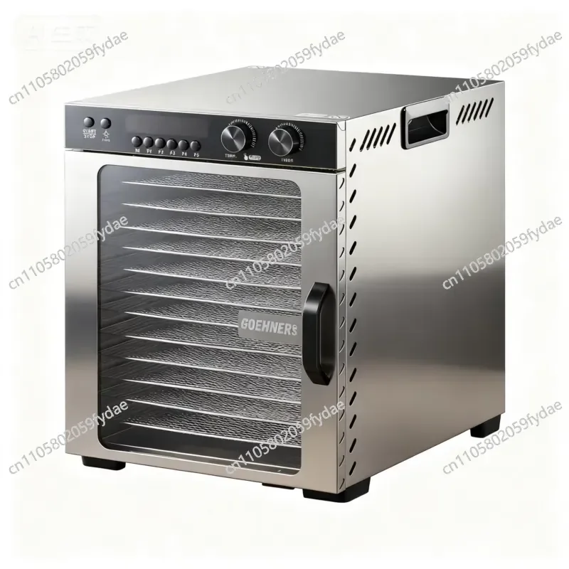1100 watt 12 tray stainless steel dehydration dryer with 5 custom memory functions, industrial commercial stainless steel