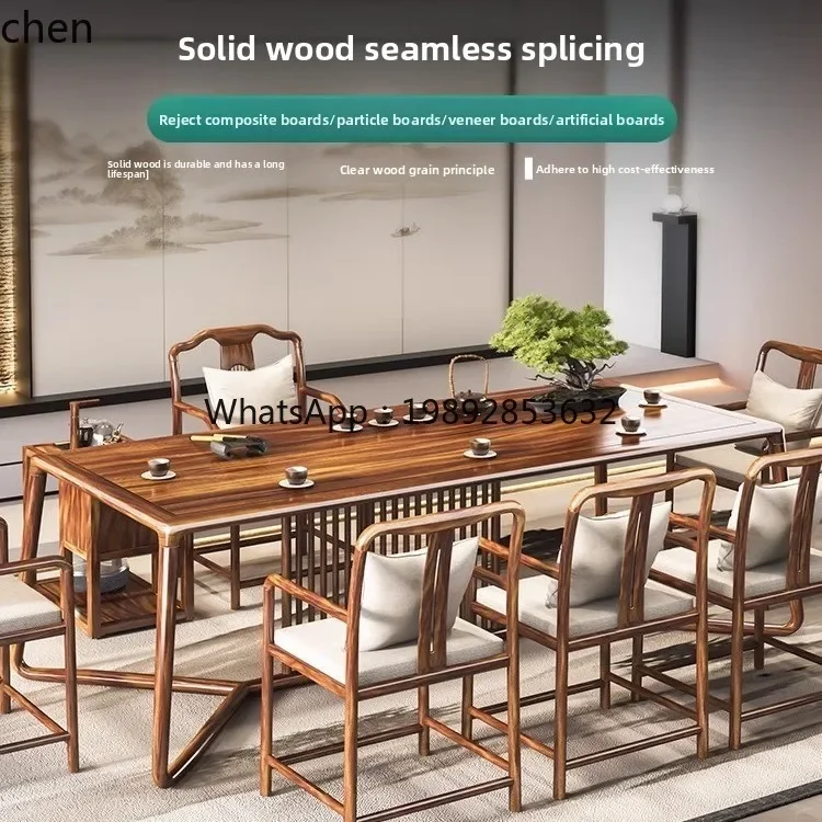 

HT New Chinese Style Solid Wood Tea Table Integrated Kung Fu Tea Table Office Tea Brewing Table and Chair Set