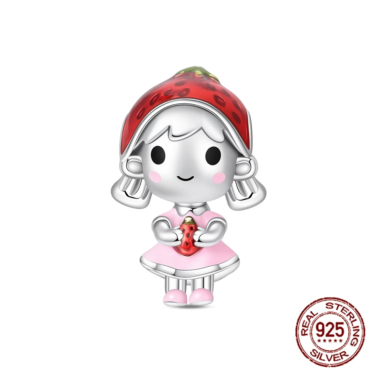 

925 Sterling Silver Charm Sweet Cute Strawberry Themed Character Girl Beads Fit Original Charm Bracelets Women DIY Jewelry Gift