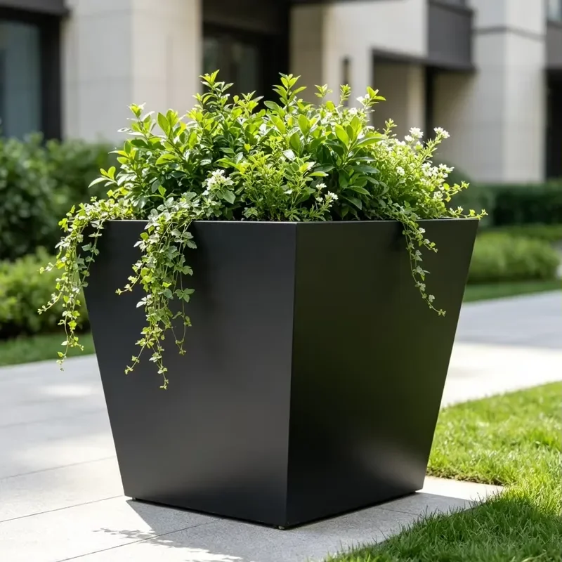 for Modern Galvanized Steel Planter Box Large Outdoor Garden Flower Pot Black Square Weatherproof Landscaping Pot