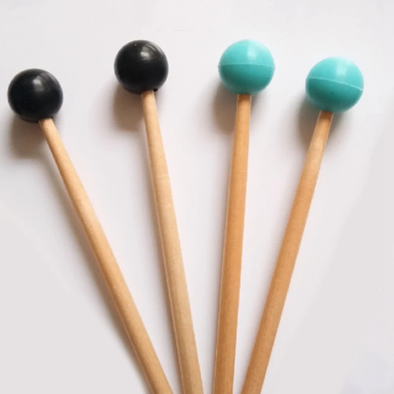 4 pçs cabeça de borracha macia varas punho madeira sino marretas para glockenspiel xilofone sino instrumentos musicais peças verde