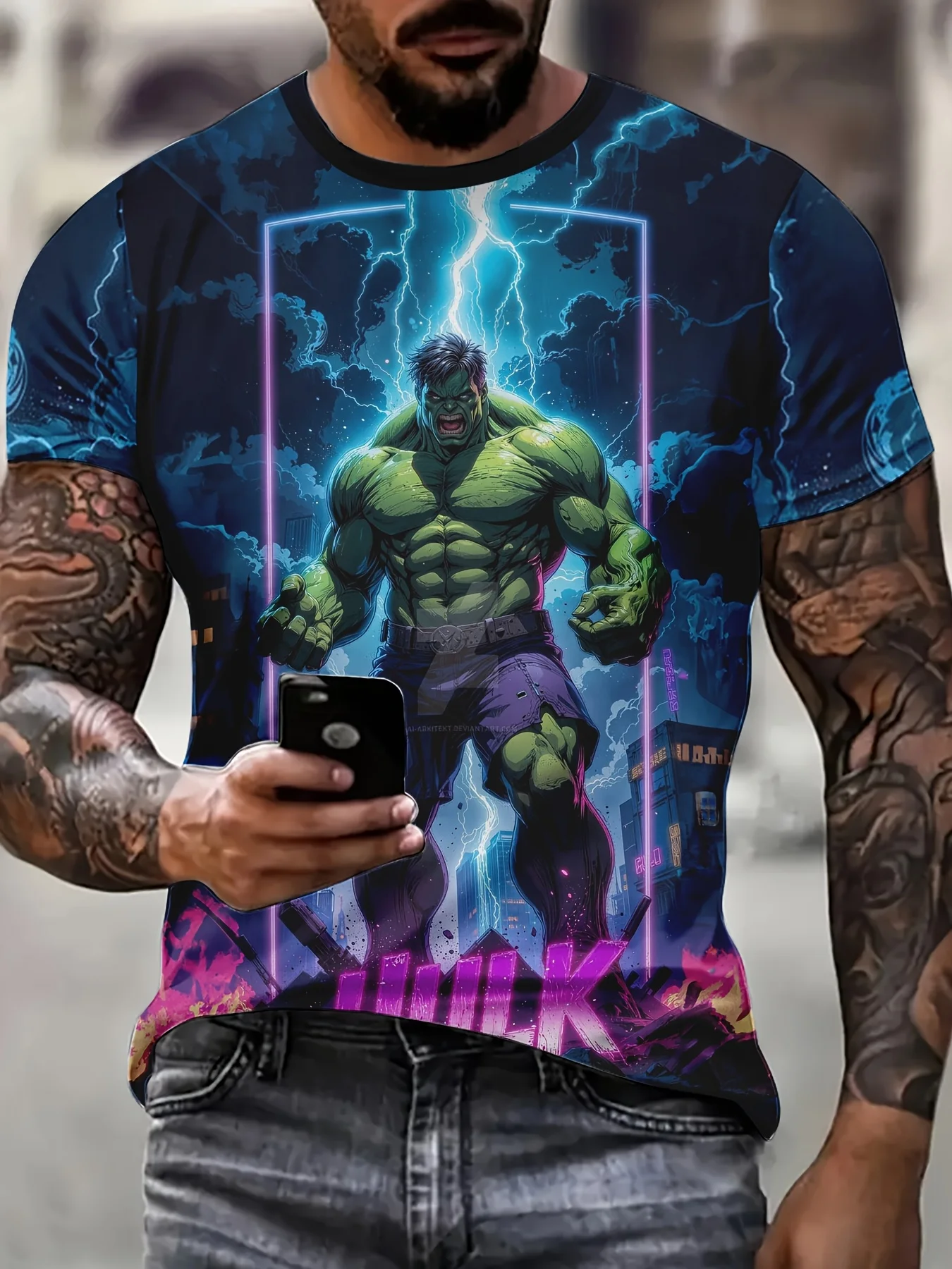 Marvel Geïnspireerd Hulk Grafisch T-shirt Levendig Paars Blauw Ontwerp met Gedurfde HULK Belettering 3D Print Outdoor Casual Korte Mouw - afbeelding 1