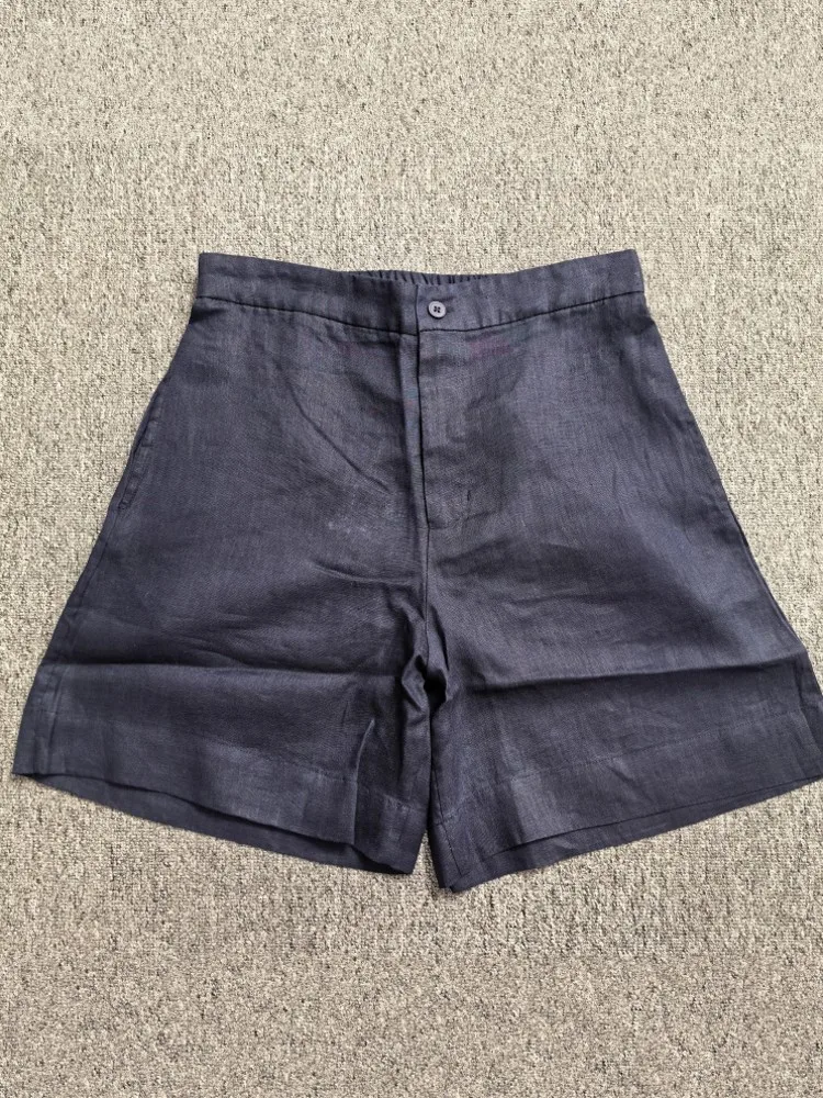 Summer Fashion Versatile Women Streetwear 100% Linen Loose Shorts Office Casual Lady Shorts Wide Leg Solid Color Short Trouser