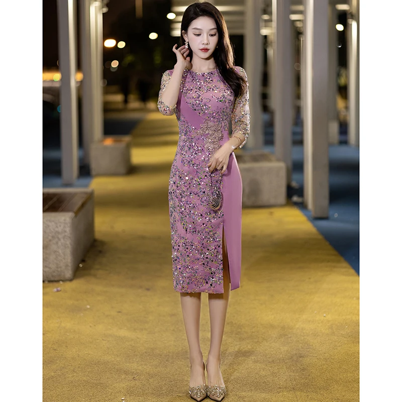 

Ele Purple Mother of the Bride Gown Evening Dr Women's New 2026 Luxury mat High-End and Host Skirt