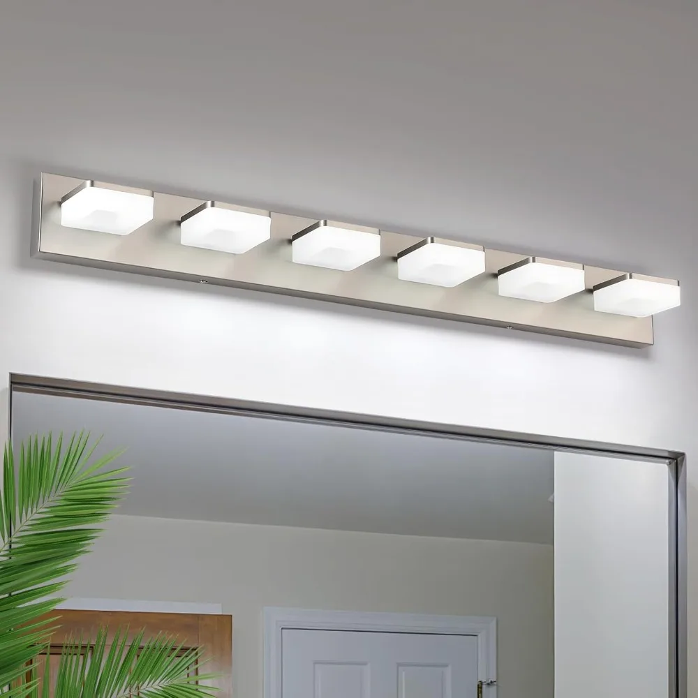 

Brushed Nickel LED Vanity Light 6-Light Adjustable 5500K Modern Bathroom Mirror Wall Lighting Fixture
