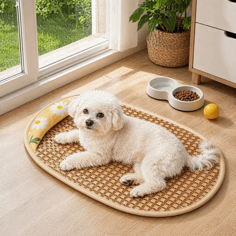New Breathable Pet Cooling Mat Washable Cooling Gel Woven Cat Mat Woven Design Non-Slip Cat Bed Mat Sleeping Area