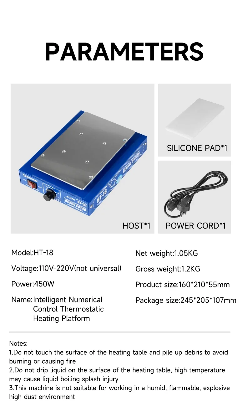 Monteur HT18 Slim digitaal verwarmingsplatform Thermostatische bediening voor het verwijderen van scherm Lassen Circuit Reparatie Verwarmingstoepassing