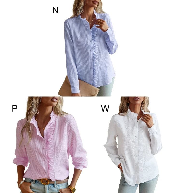 Women Shirts Autumn Long Sleeve Blouse Tops Female Pleated edge Elegant Shirts