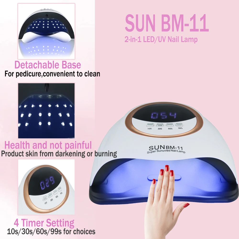 SUN BM-11 Nail Dryer Machine 66LEDs 2-in-1 LED/UV Nail Lamp for Nail Gel Polish Curing Manicure Lamp with Four Timer LCD Display