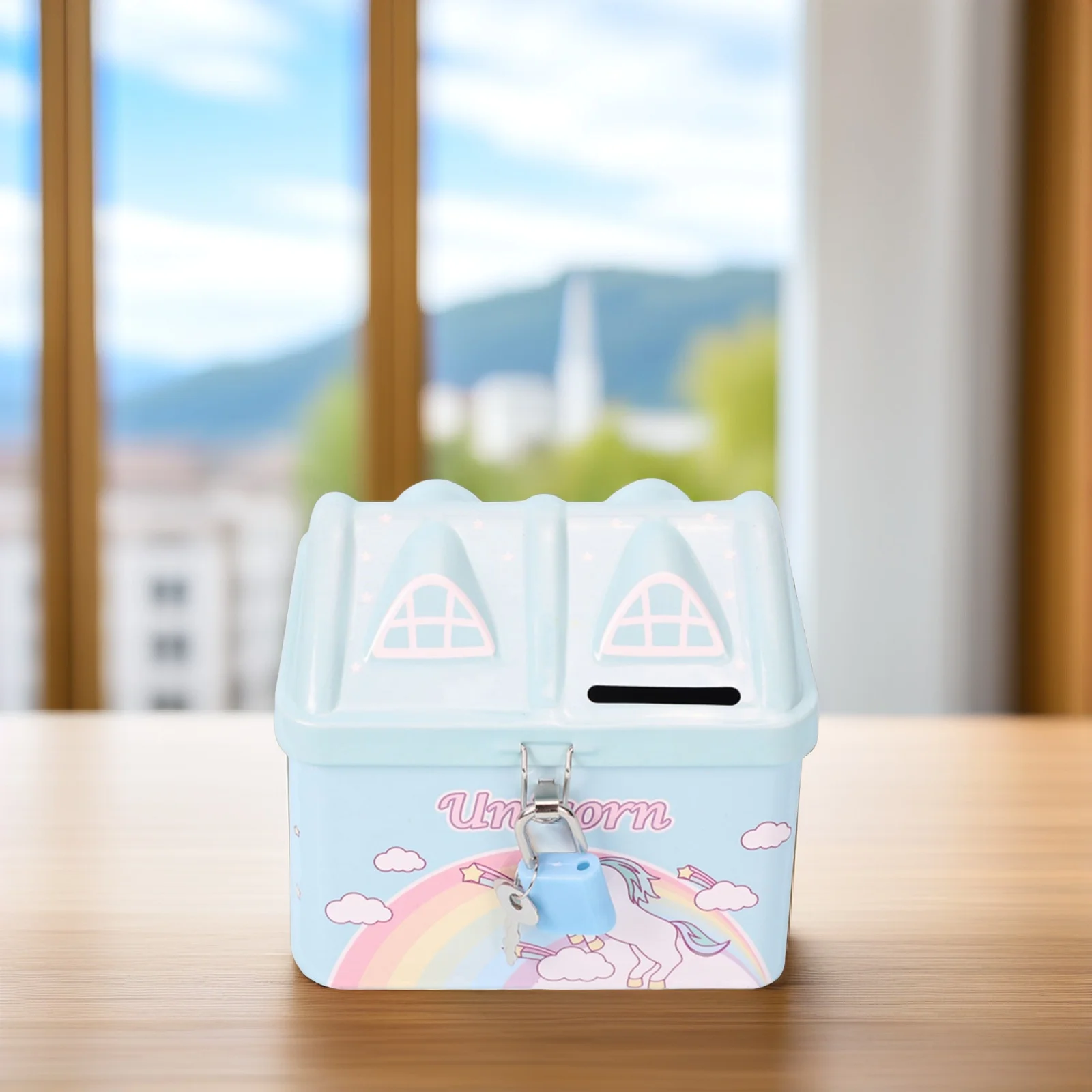 Kids Metal House Piggy Bank Cartoon Design Lock Coin Bank Money Saving Jar Girl Gift Girls Piggy Banks for Kids