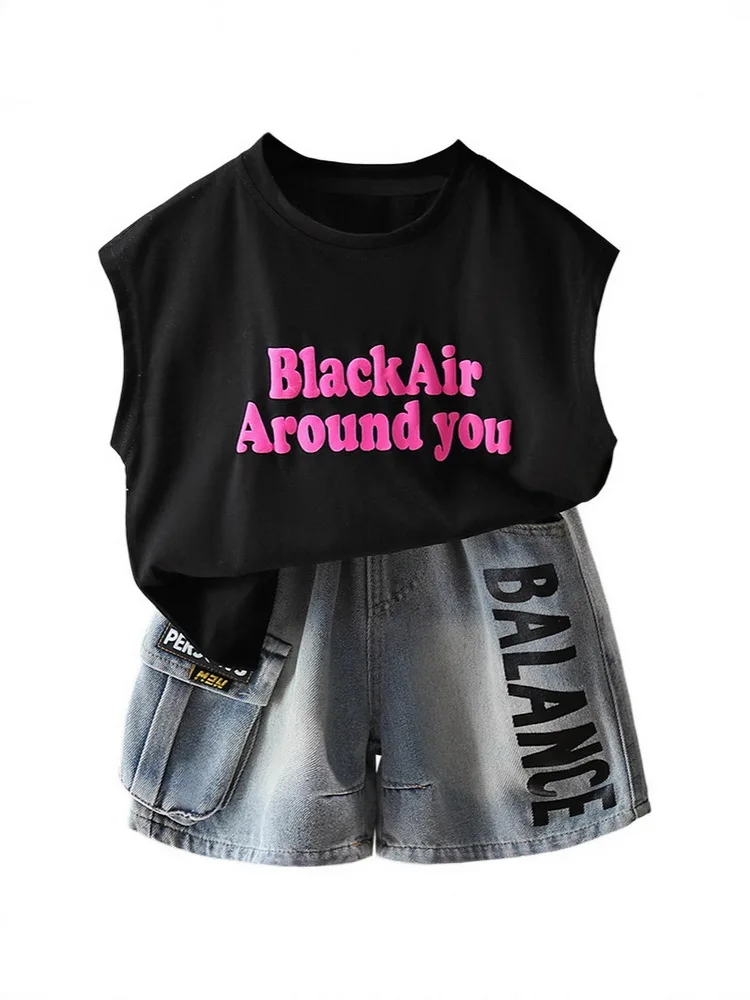 

Летний повседневный комплект одежды для мальчиков, футболка без рукавов для малышей и джинсовые шорты, 2 шт./компл., хлопковая модная детская одежда, От 2 до 9 лет