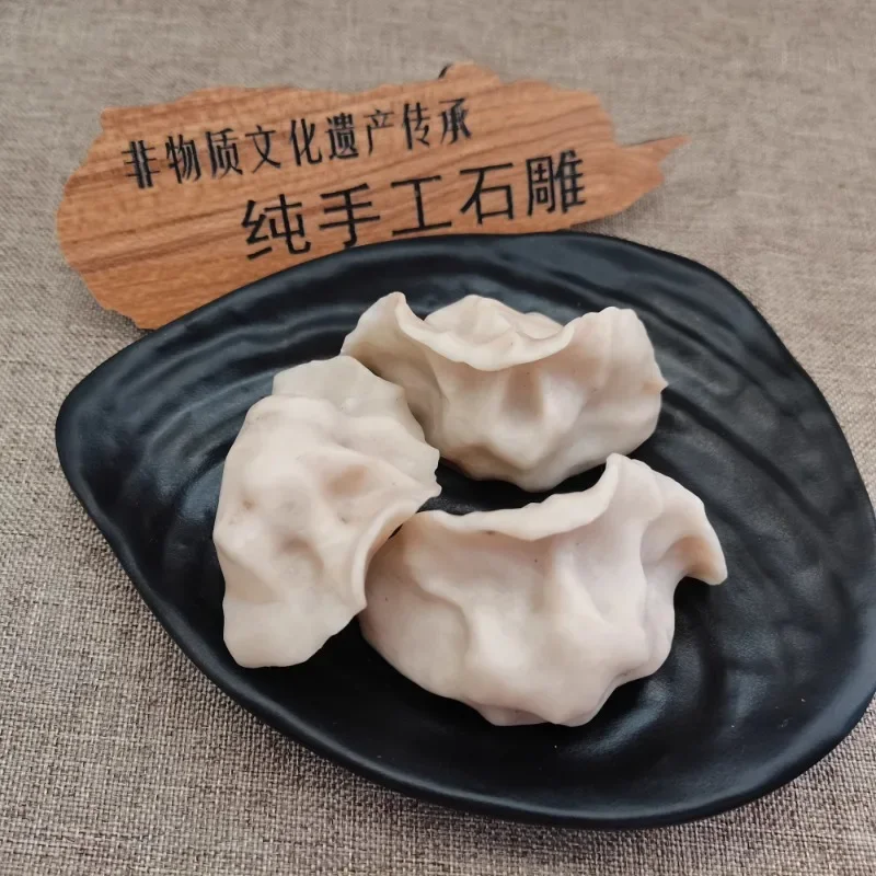 1 Dumpling Sculpture Small Ornament Chinese Intangible Cultural Heritage Stone Carving Baiyun Jade Dumplings Home Decor Items