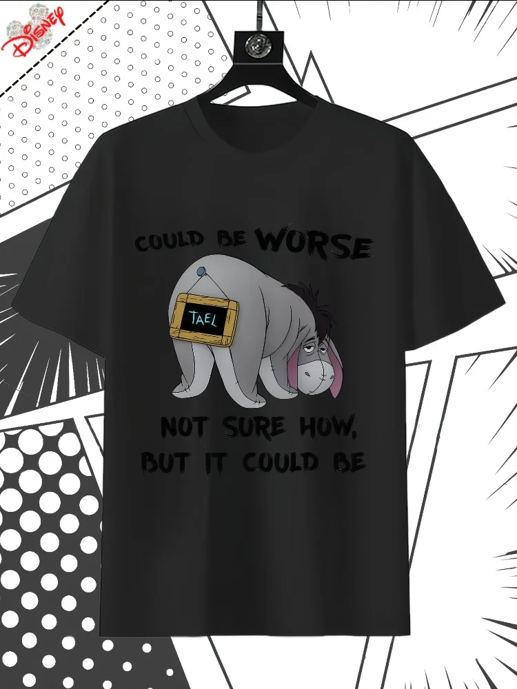 تي شيرت نسائي مطبوع عليه Disney Eeyore كاجوال بأكمام قصيرة يتميز عبارة "يمكن أن يكون أسوأًا ولا تأكد منه كيف يمكن أن يكون ذلك" #2