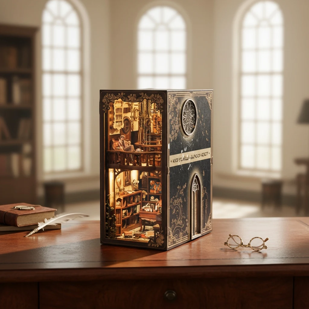 OUZEY 3D木製ブックヌックDIYキット - 「秘密のケースミステリー」探偵テーマ、隠しコンパートメント付きパズルモデル、ティーン向けギフト