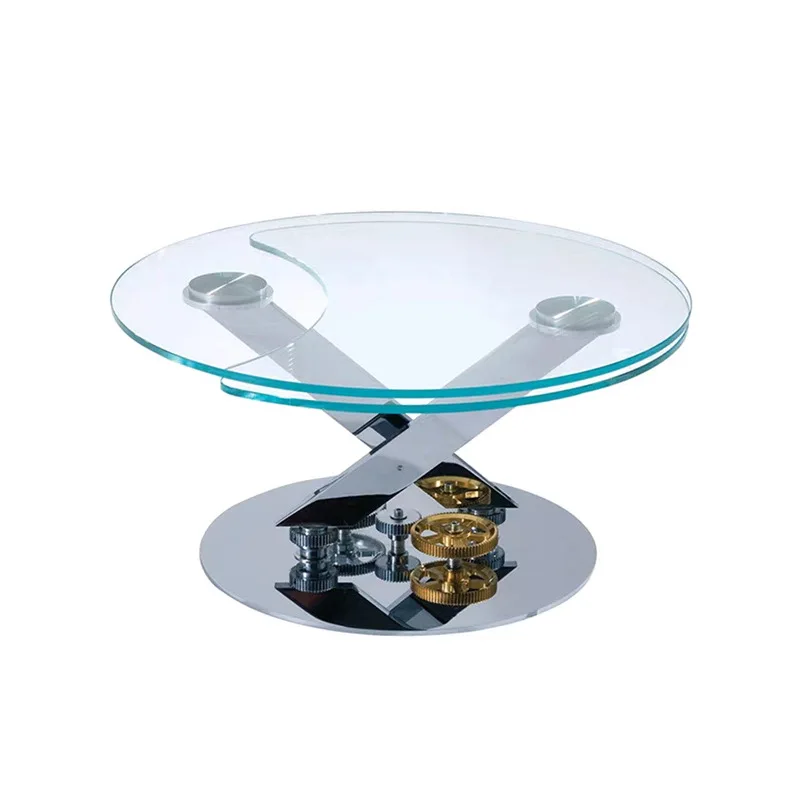 Stainless steel glass square coffee table Italian rotating mechanical coffee table 2