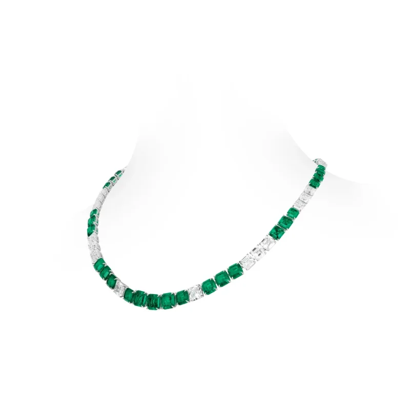 BELLUX 925 Silver Synthetic Zircon Square Green White Asscher Full Diamond Luxury Fashion Emerald Banquet Jewelry Necklace