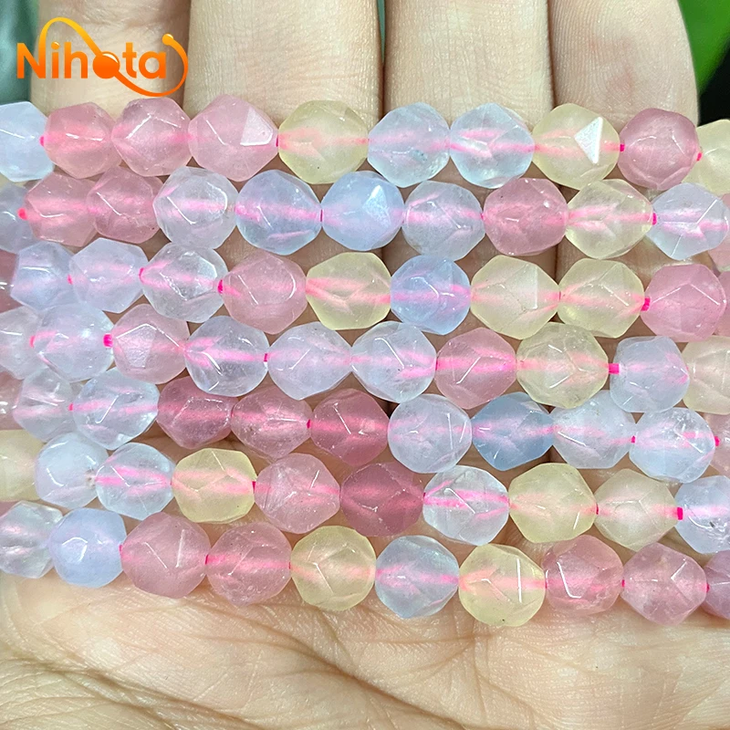 Natural Faceted Morganite Stone Beads Smooth Spacer Loose Beads for Jewelry Making DIY Women\'s Bracelet Necklace 15\