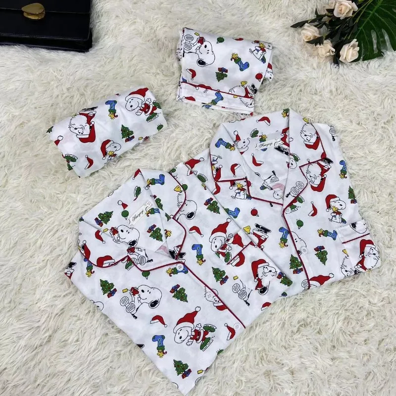 Snoopy Pajama Set Autumn Long Sleeve Pants Suit Cartoon Sleepwear Collar Cardigan Pyjamas Women Cute Nightgown Xmas Homewear