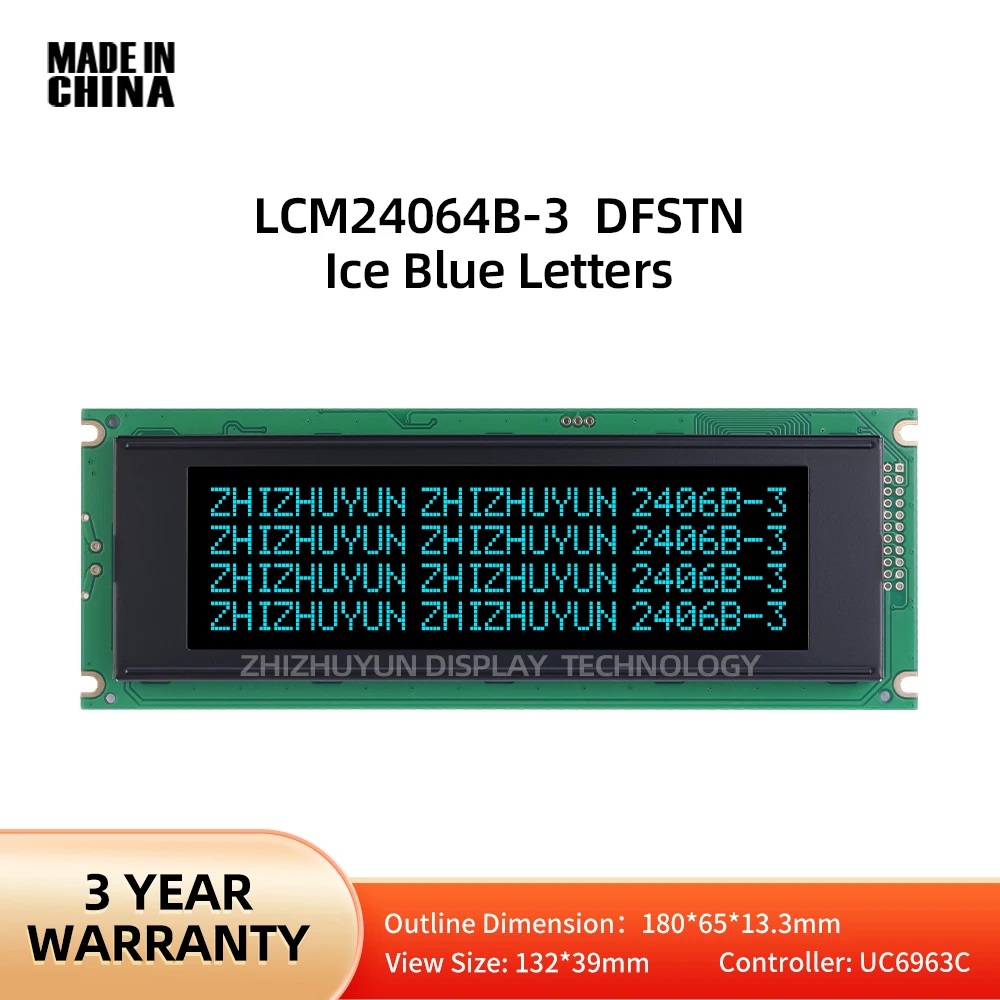 LCM24064B-3 Módulo De Malha De Gráfico, Suporta 3.3V 5V DFSTN, Filme Preto, Fonte De Gelo Azul, T6963C, Tela Monocromática LCM, Atacado