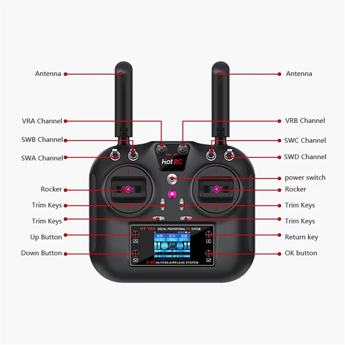 A17I HT-10A RC 항공기 차량 보트 드론 액세서리 부품 B 용 F10A 수신기가있는 2.4Ghz 10CH 리모콘