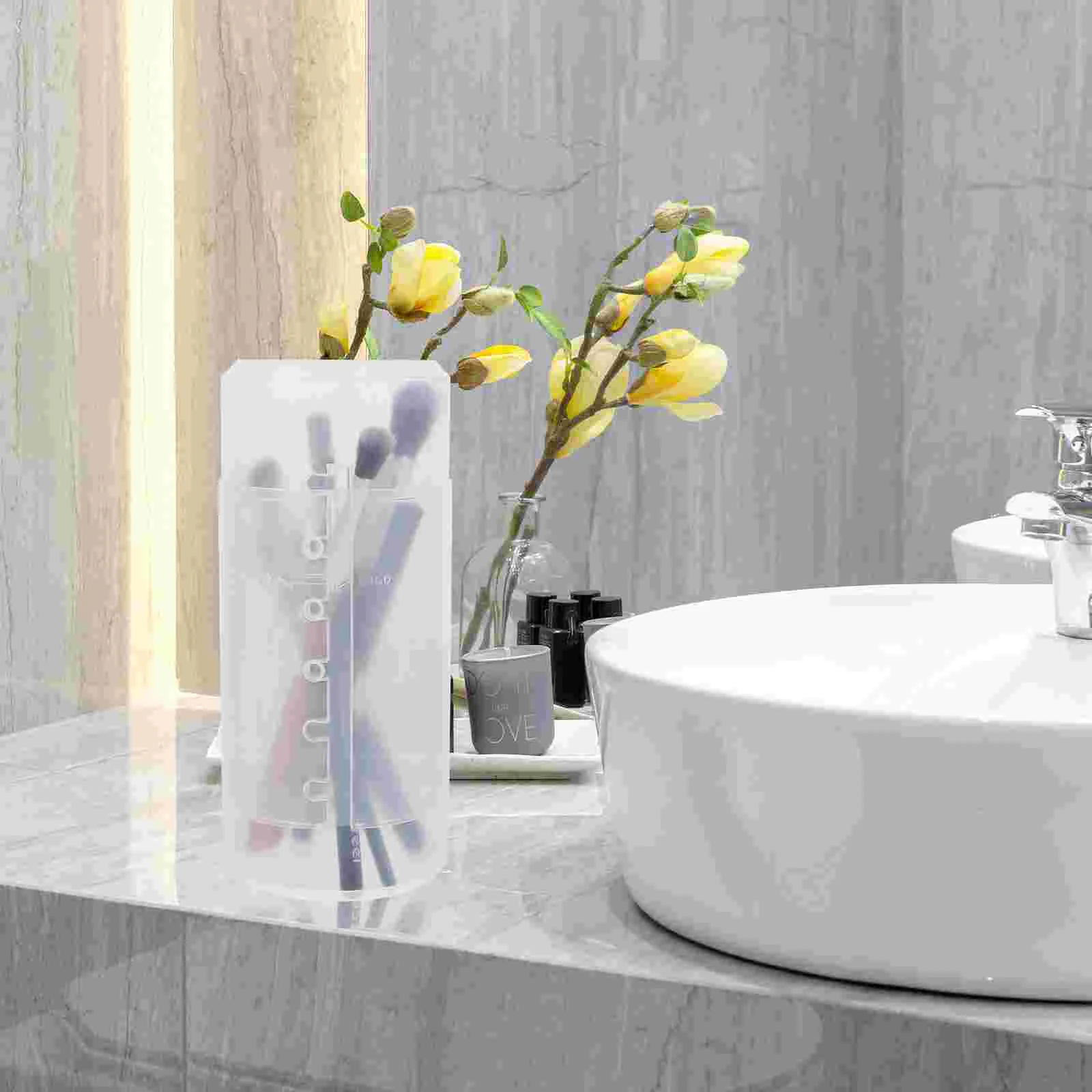 3 ชิ้น Retractable Clear แปรงแต่งหน้าแบบพกพาฝุ่นกันน้ําคอนเทนเนอร์เดินทางพลาสติก ganizers Storage Case