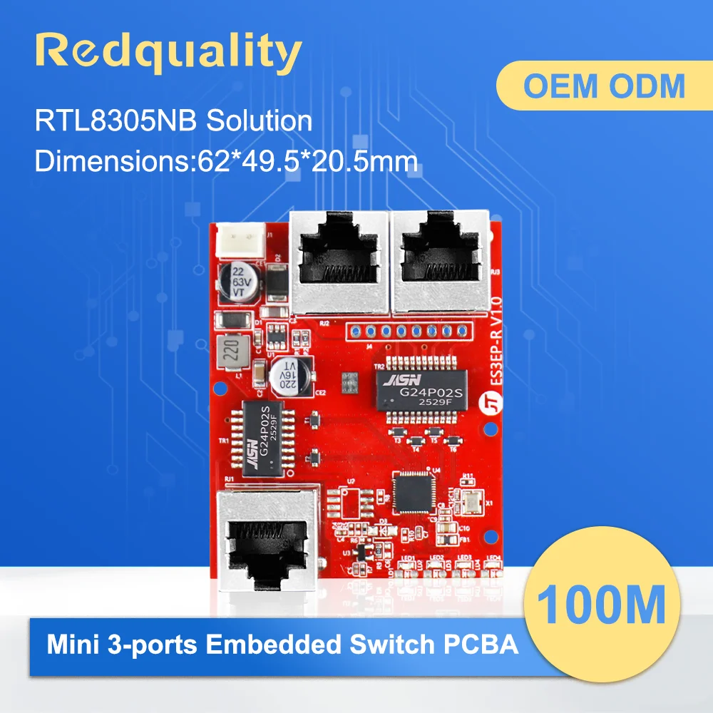 HICOMDATA Mini 100Mbps 3/5-Port Embedded PCBA Switch with DC 9-57V Wide Input Voltage for Industrial Automation