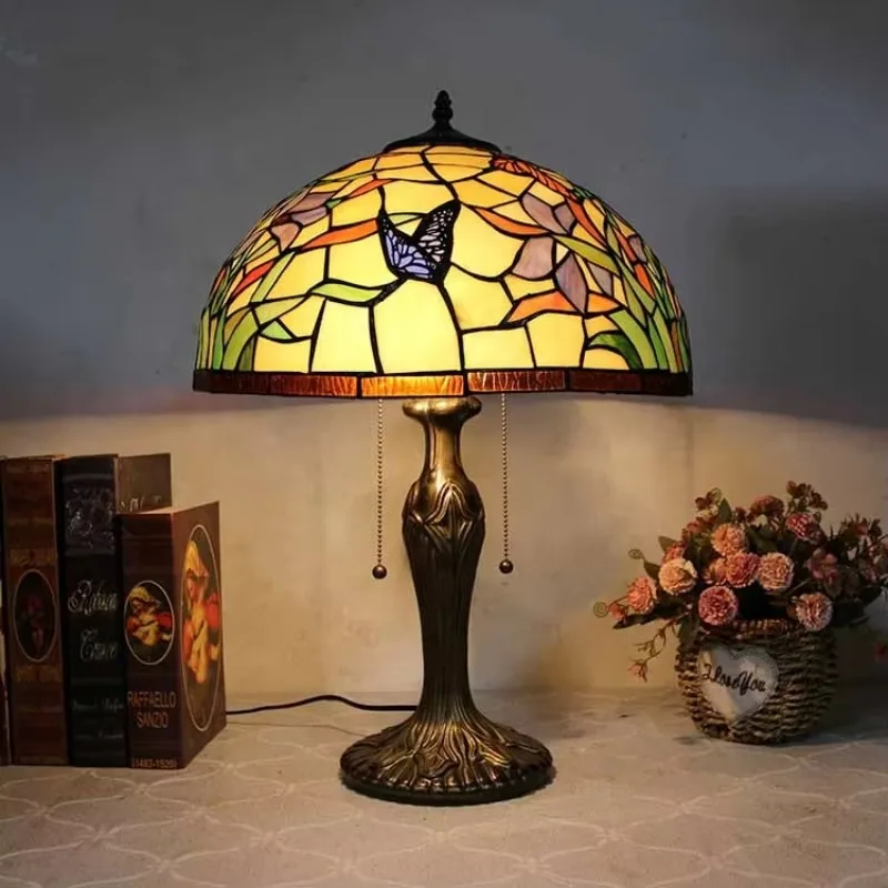 

16-дюймовый цвет бабочки, стеклянная лампа, настольная лампа ручной работы под старинном, художественный стиль, декоративная настольная лампа