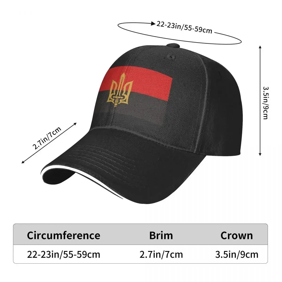 Gorra estilizada con bandera de Tryzub y rojo y negro, gorras de béisbol informales a la moda, gorras de béisbol ajustables de verano Unisex policromáticas