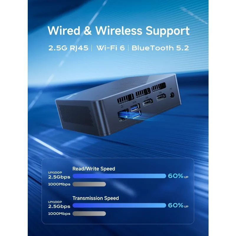 Mini PC UN100P, Intel 12e génération Alder Lake- N100, 16 Go DDR4 RAM 512 Go PCIe SSD, Mini PC de bureau 4K Triple affichage, 4x