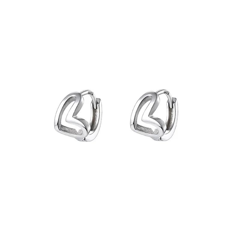 925 Sterling Silver hoop Earrings Temperament Simple Heart Jewelry for Women Wedding  Accessories