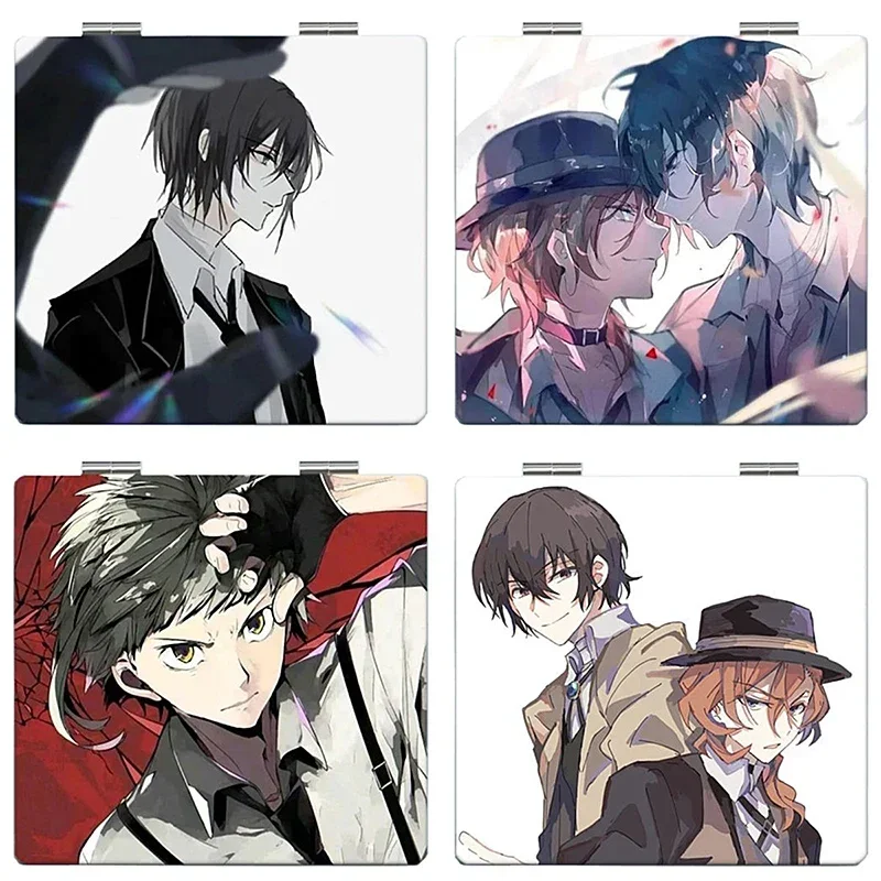 Lusterko do makijażu składane dwustronne Bungo Stray Dogs 7×6cm Anime Śliczne Przenośne Podróżne Mini Dziewczęce Powiększające Kwadratowe