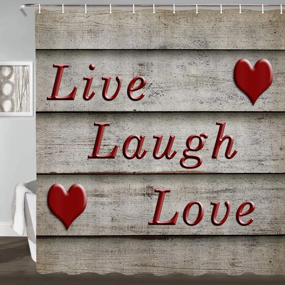 Farmhouse Sweet Home Shower Curtain Heart Live Laugh Love Wooden Barn Wish Quote Polyester Fabric Machine Bathroom Curtains