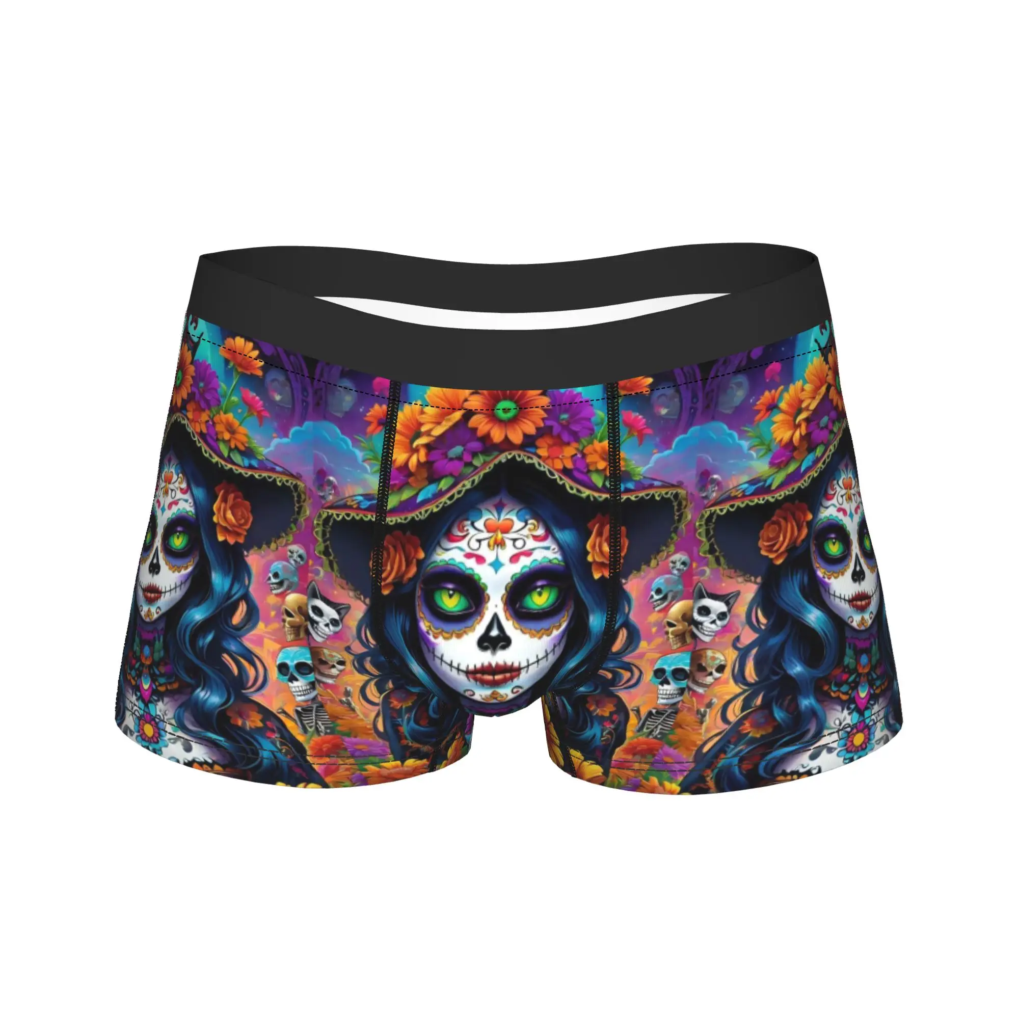 Day Of Dead Lady Underwear  Comfortable Underpants Printed Shorts Briefs For Men 3D Pouch Large Size Boxer Shorts