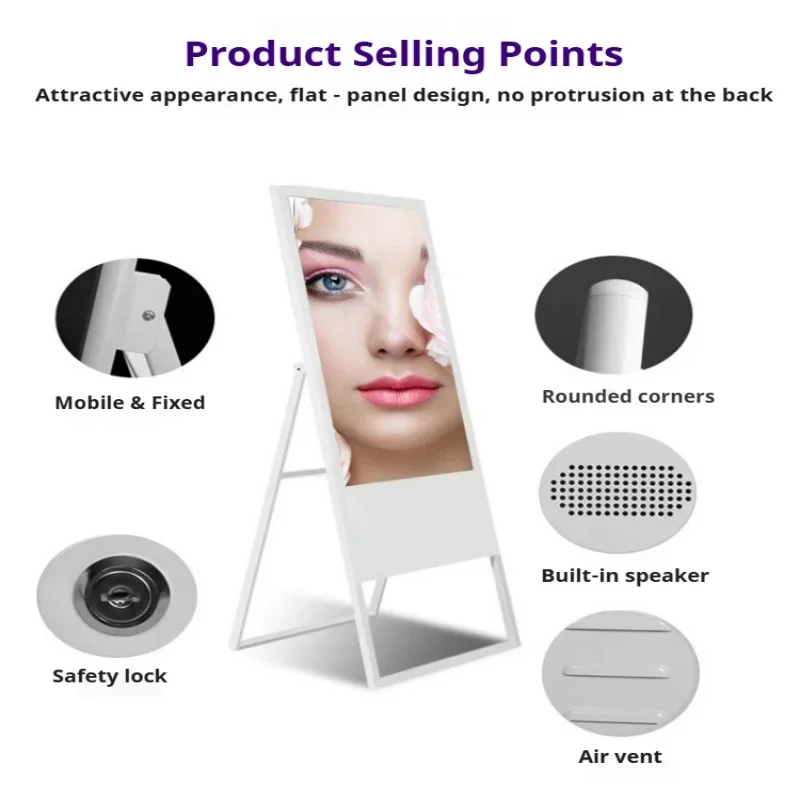 Floor Standing LCD Digital Signage, Portable Battery Operated Network Advertising Player Commercial Indoor Display