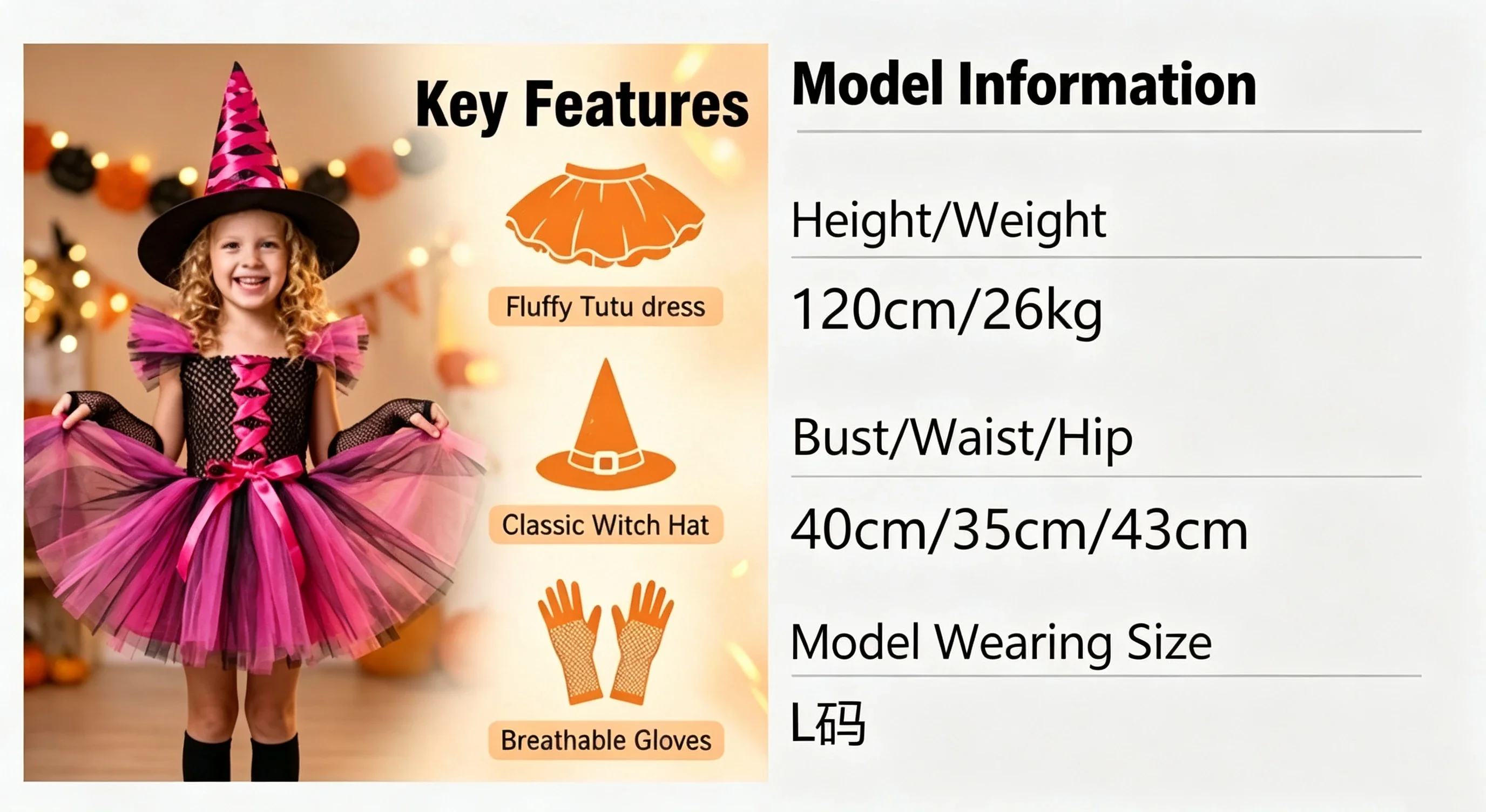 Halloween Mädchen Rosa-Schwarzes Hexen-Tutu-Kleid-Set mit Hut, Handschuhen, Socken, Besen Kinder Kostüm Cosplay Partykleidung – Detail 2